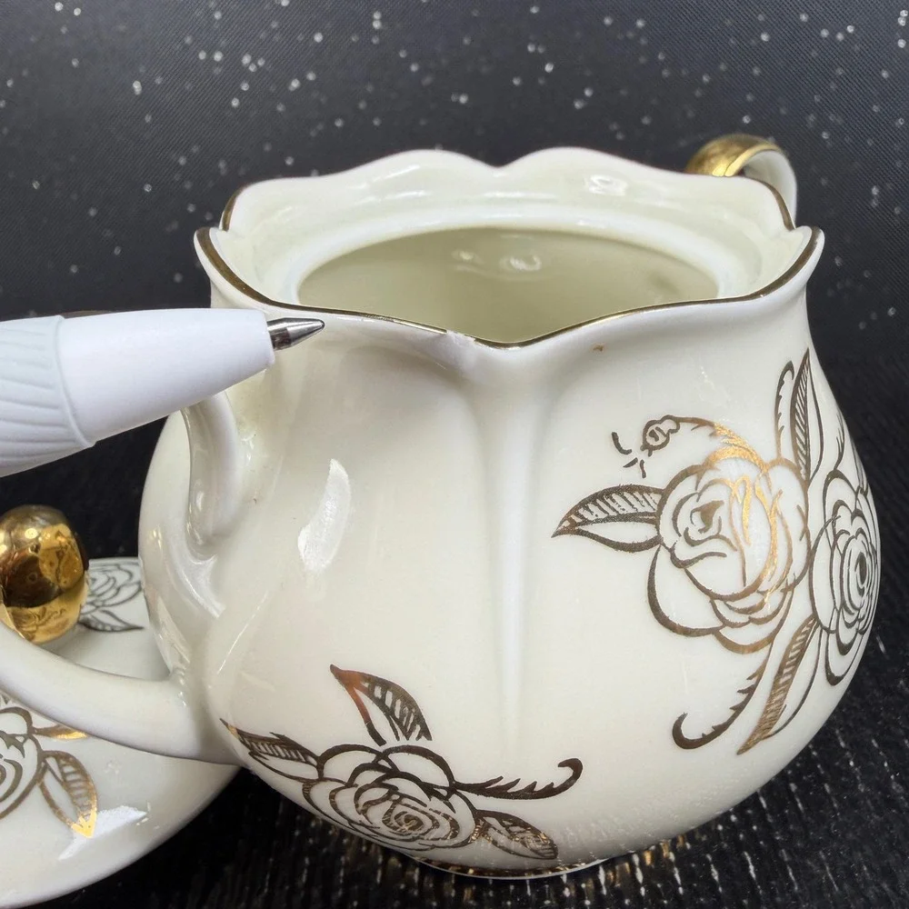 Bavaria Porcelain Sugar Bowl and Creamer Set Gold Rose Gilded Cream Vintage